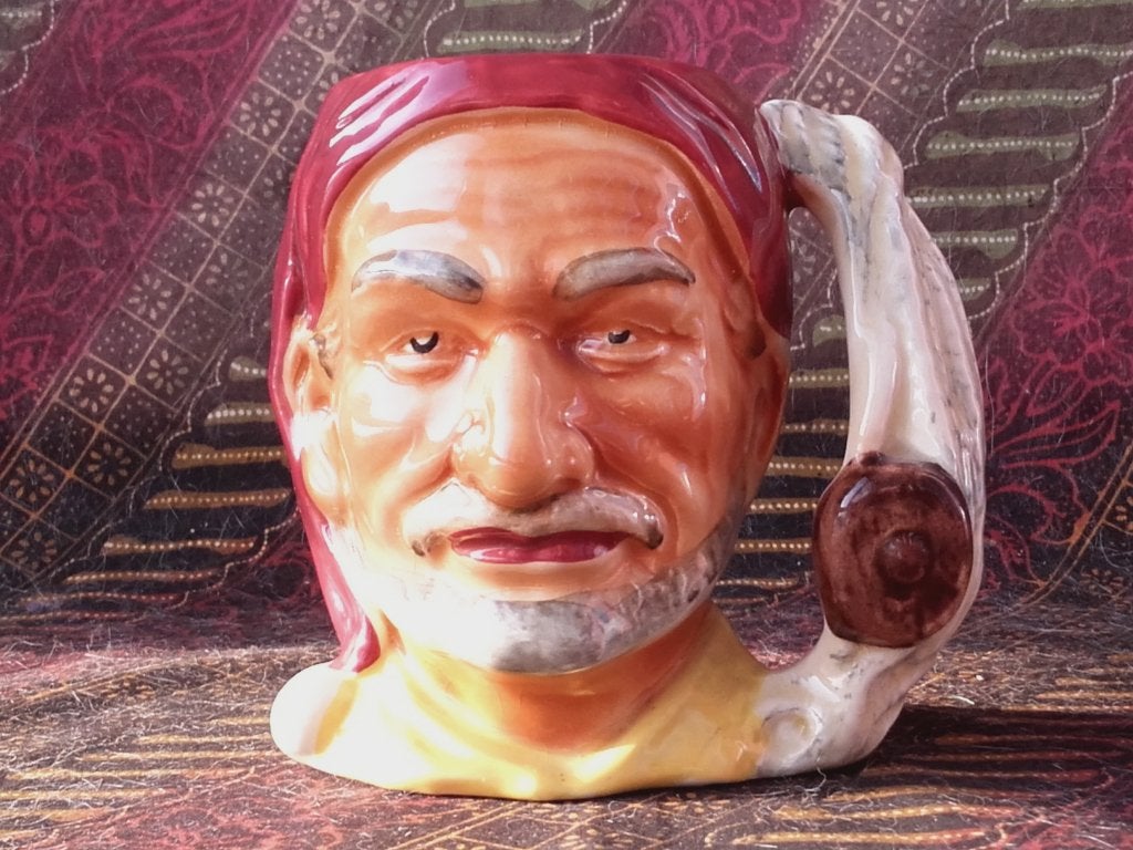 Mooie oude Engelse Staffordshire Toby jug als Sinbad 12 cm.