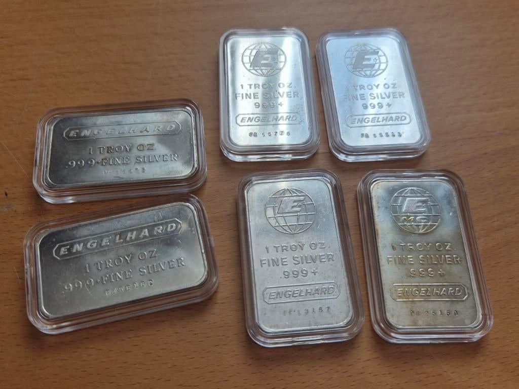 Engelhard: 6 x 1 oz Vintage Silver Bar. Zilverbaar. Zilver., Postzegels en Munten, Edelmetalen en Baren, Ophalen of Verzenden
