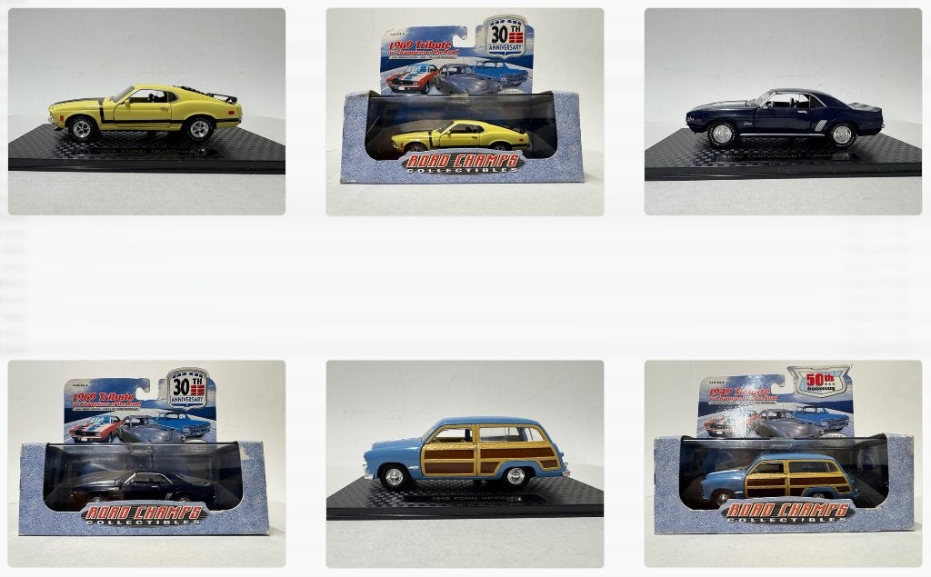 Road Champs: Chevrolet Camaro, Ford Mustang, Ford Woody, Ophalen of Verzenden, Zo goed als nieuw, Auto, Overige merken
