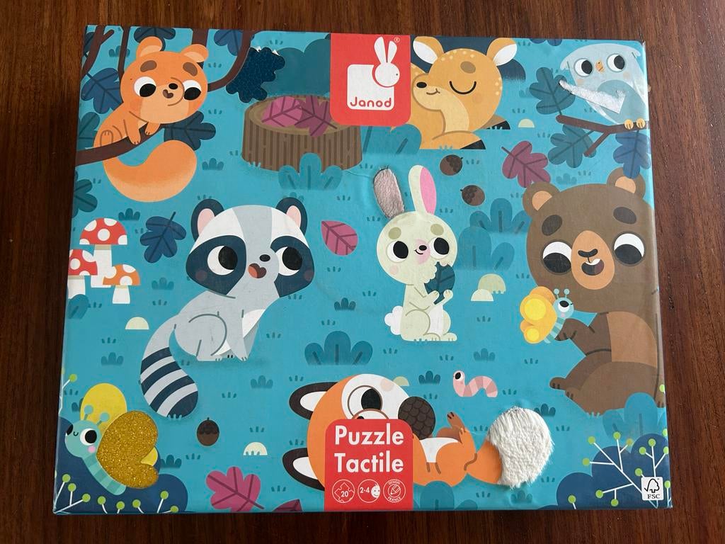 Nieuwe Janod Vloerpuzzel Tactile Dierenbos, Ophalen of Verzenden, 10 tot 50 stukjes, Nieuw, 2 tot 4 jaar