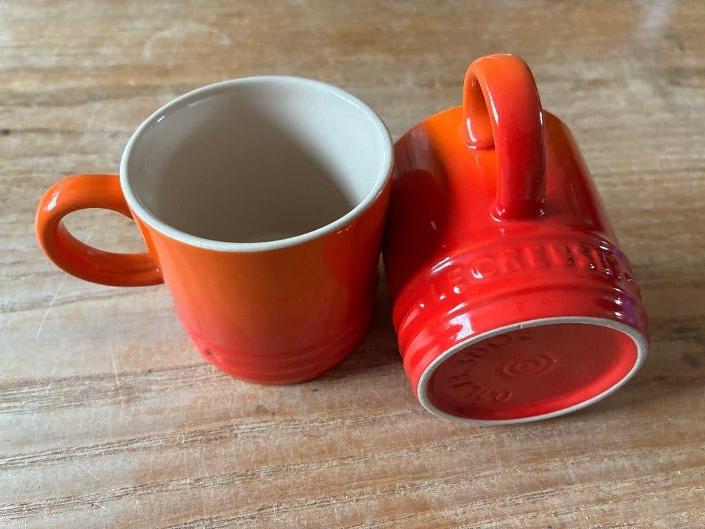2x Le Creuset espressokopje - oranjerood - 100ml, Verzenden, Zo goed als nieuw, Overige stijlen, Kop(pen) en/of Schotel(s)