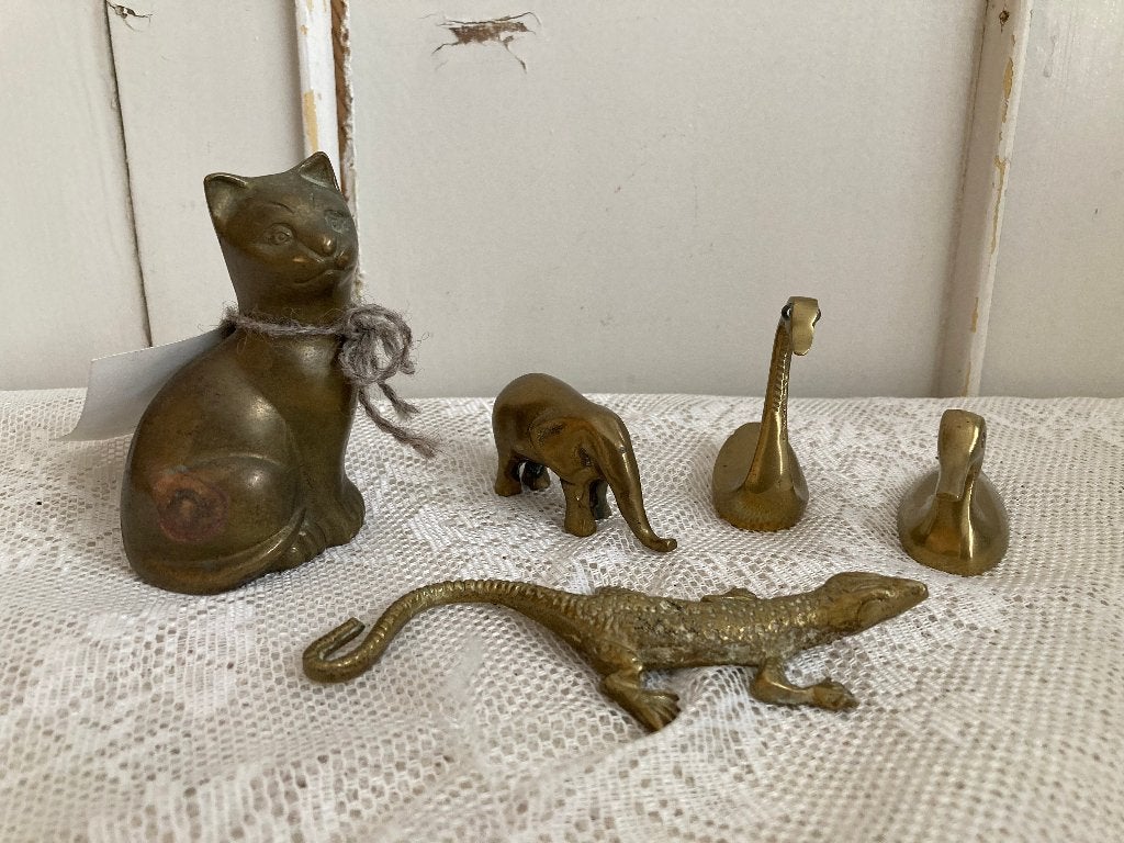 5x Brocante koperen dierenfiguurtjes, Ophalen of Verzenden