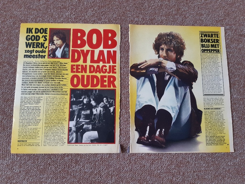 Knipsels Cuttings Bob Dylan Muziek Expres Maart 1976, Verzamelen, Ophalen of Verzenden, 1960 tot 1980, Nederland, Knipsel(s)