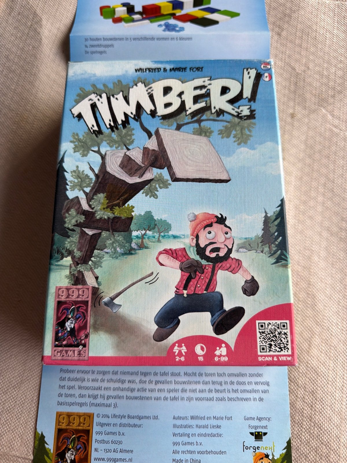 Timber! Stapelspel van 999 Games, Drie of vier spelers, Ophalen of Verzenden, Zo goed als nieuw