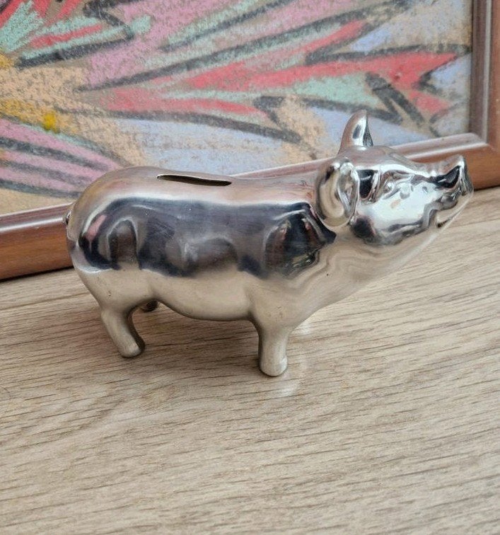 Spaarvarken chroom zilver design vintage, Ophalen of Verzenden