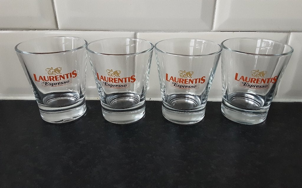 LAURENTIS espresso glaasjes 4 stuks, Ophalen of Verzenden, Zo goed als nieuw, Borrel- of Shotglas