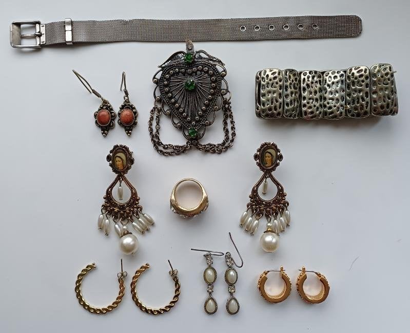 Vintage sieraden.oorbellen armband,hanger,ring, Sieraden, Tassen en Uiterlijk, Ophalen of Verzenden, Zilver, Overige typen