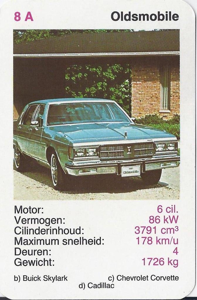 Kw3030 autokaartje 8a oldsmobile, Ophalen of Verzenden, Zo goed als nieuw, Auto's