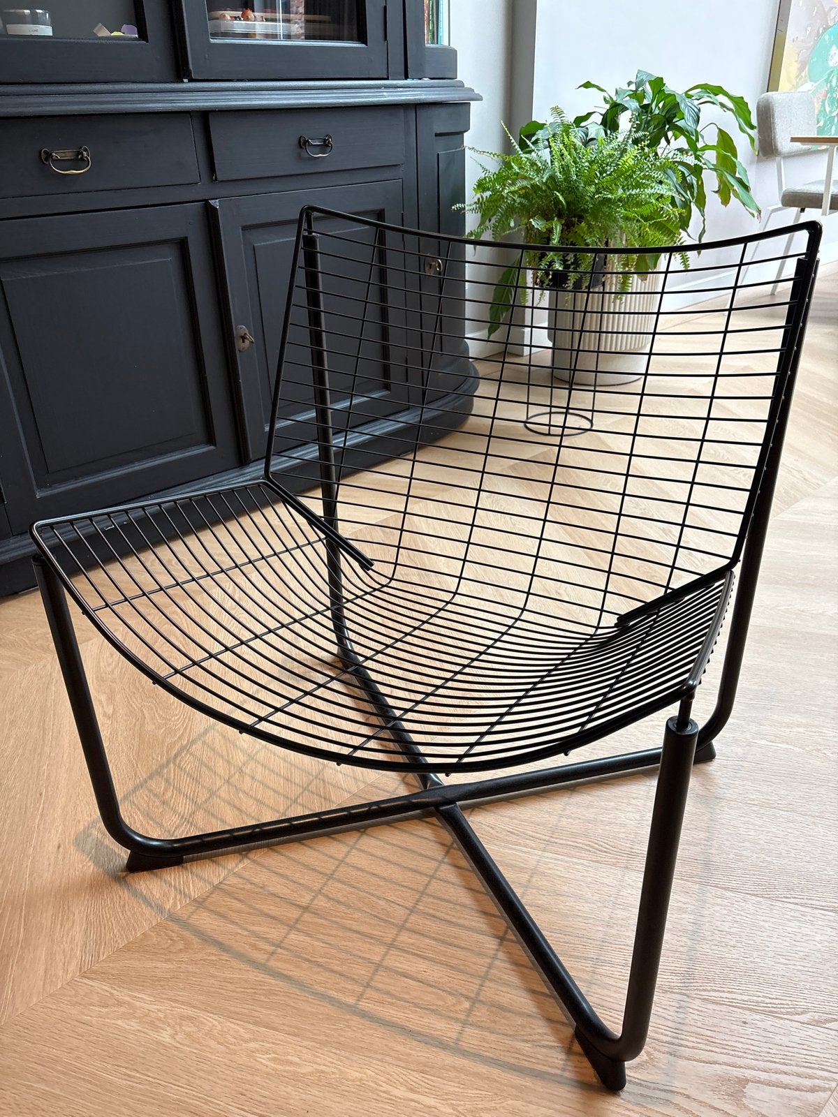 Zwart metalen draadstoel, Huis en Inrichting, Stoelen, Ophalen, Zwart, Zo goed als nieuw, Metaal