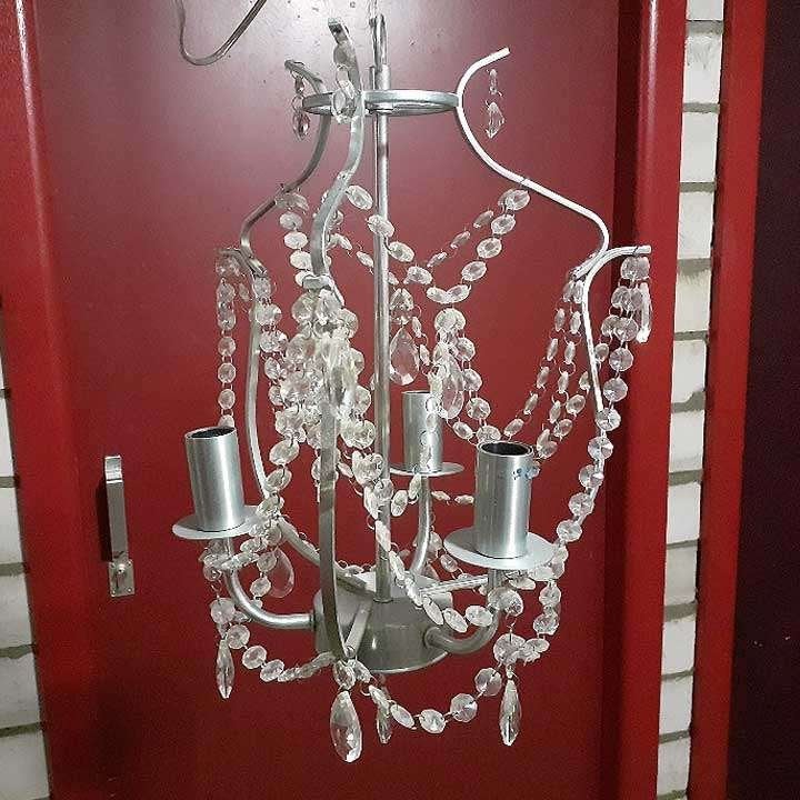 Ikea 'KRISTALLER' kleine kroonluchter (3x E14) glas+staal b3, Ophalen of Verzenden, Glas