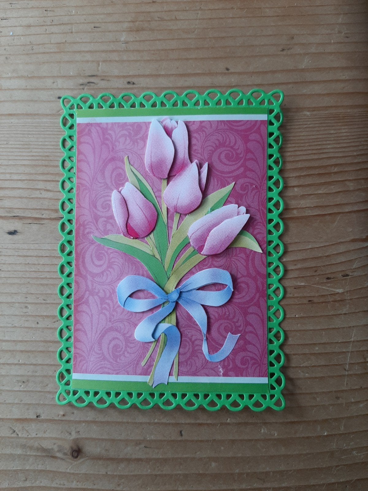 Stans kaart opleg met 3d plaatje bosje tulpen, Ophalen of Verzenden, Nieuw, Overige thema's