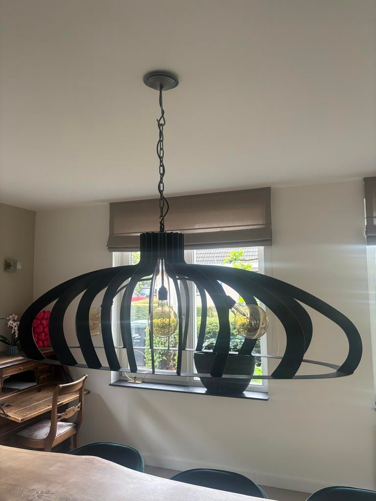 Moderne Zwarte Hanglamp - ZTAHL Catania oval 140 cm, Ophalen of Verzenden, Zo goed als nieuw, Metaal, 75 cm of meer