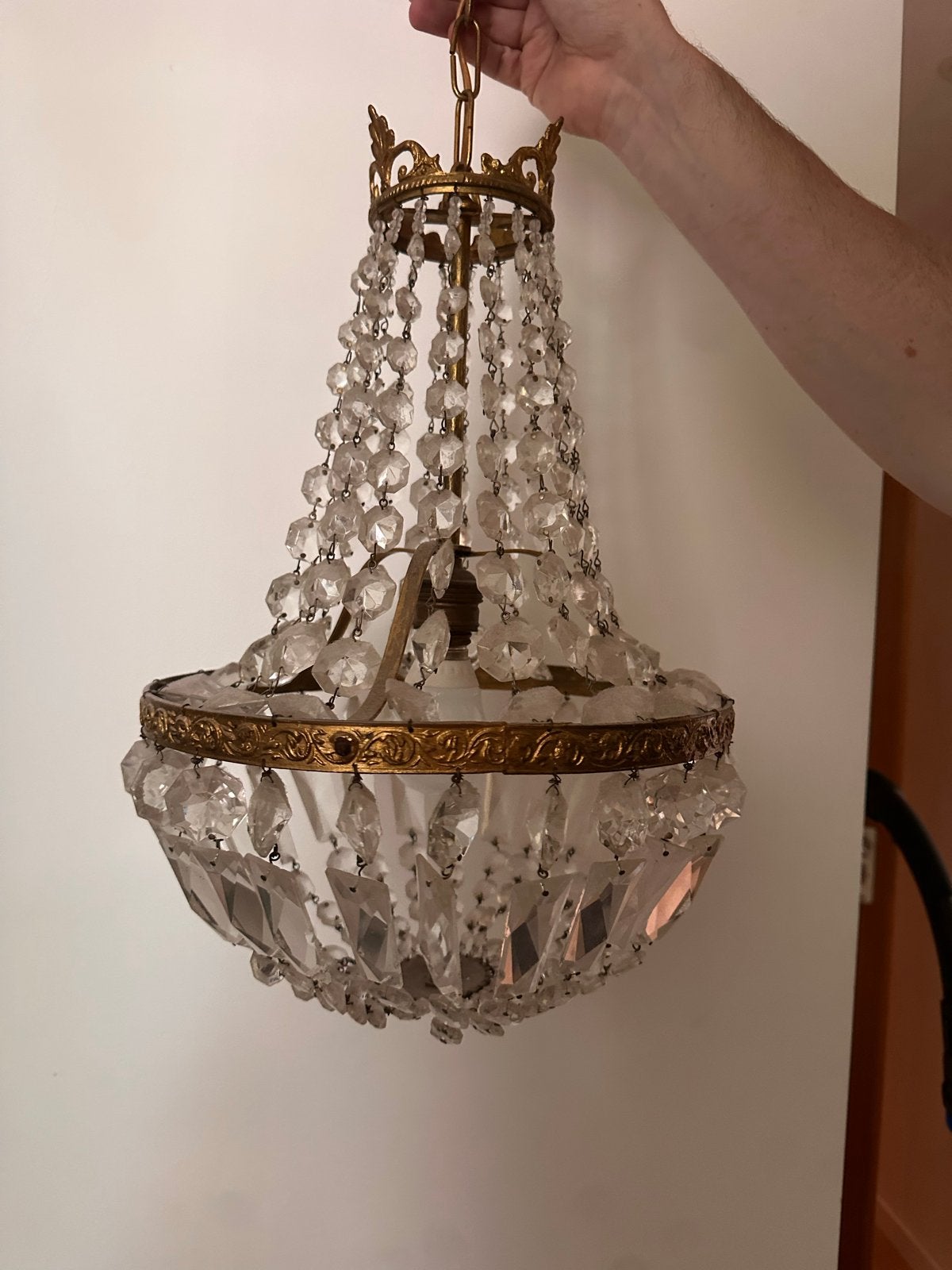 Antieke kristallen kroonluchter - Klassieke elegantie, Ophalen, Gebruikt, Glas, E14 (klein)