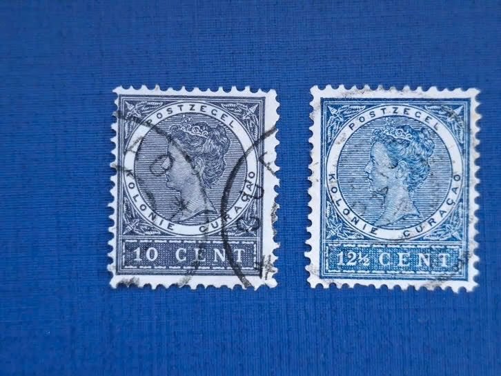 Postzegel Curacao 1903 2 zegels Kon. Wilhelmina 08-07, Ophalen of Verzenden, Gestempeld