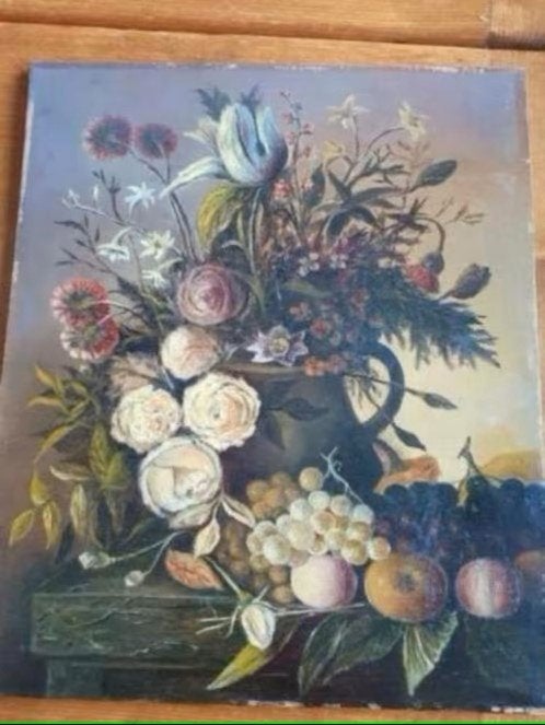 Stilleven op hout V J Monogram Wie weet meer?, Antiek en Kunst, Kunst | Schilderijen | Klassiek, Ophalen