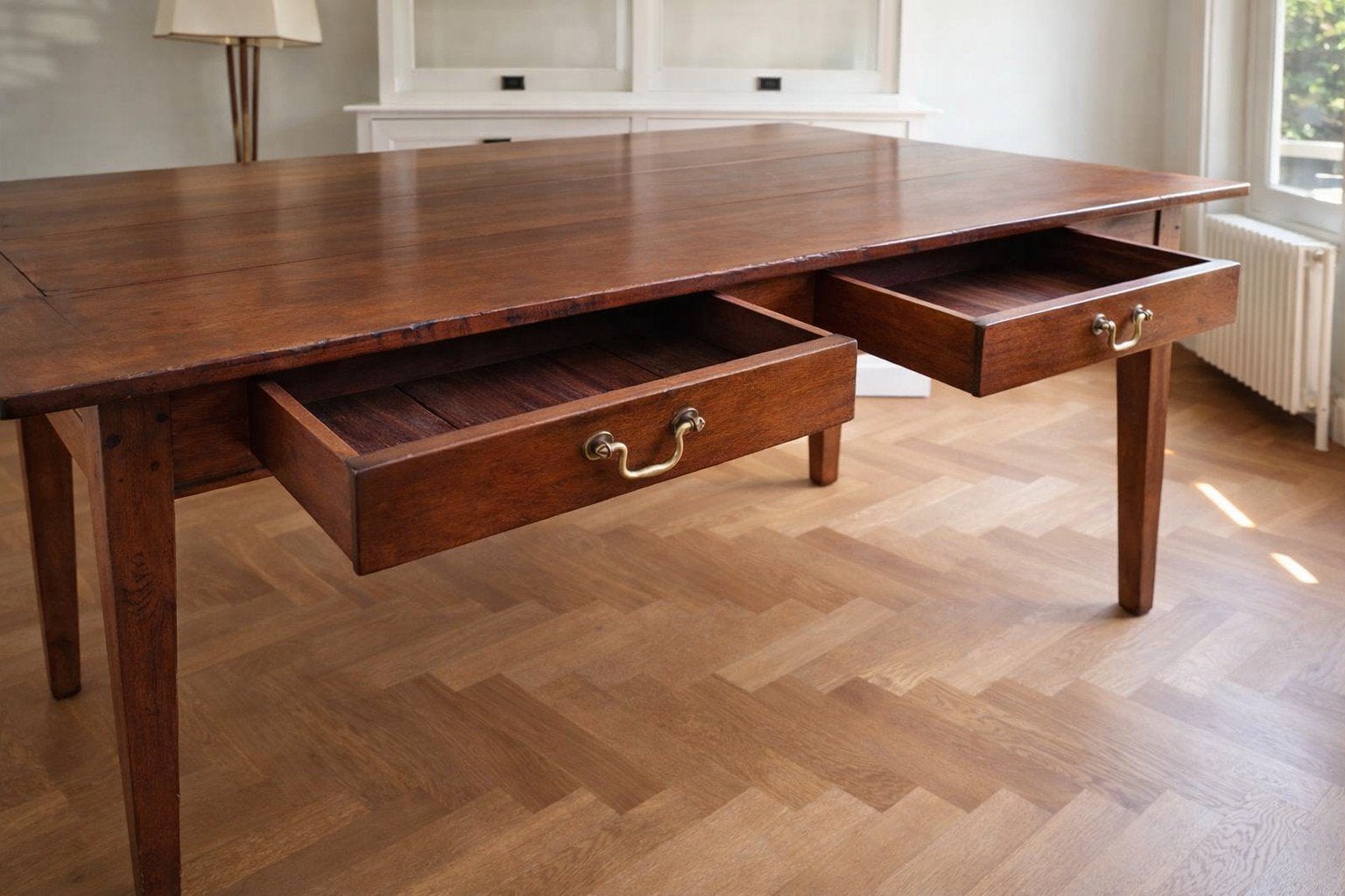 Massief Kersenhouten Eettafel met Lades - 200x90x77 cm, Ophalen