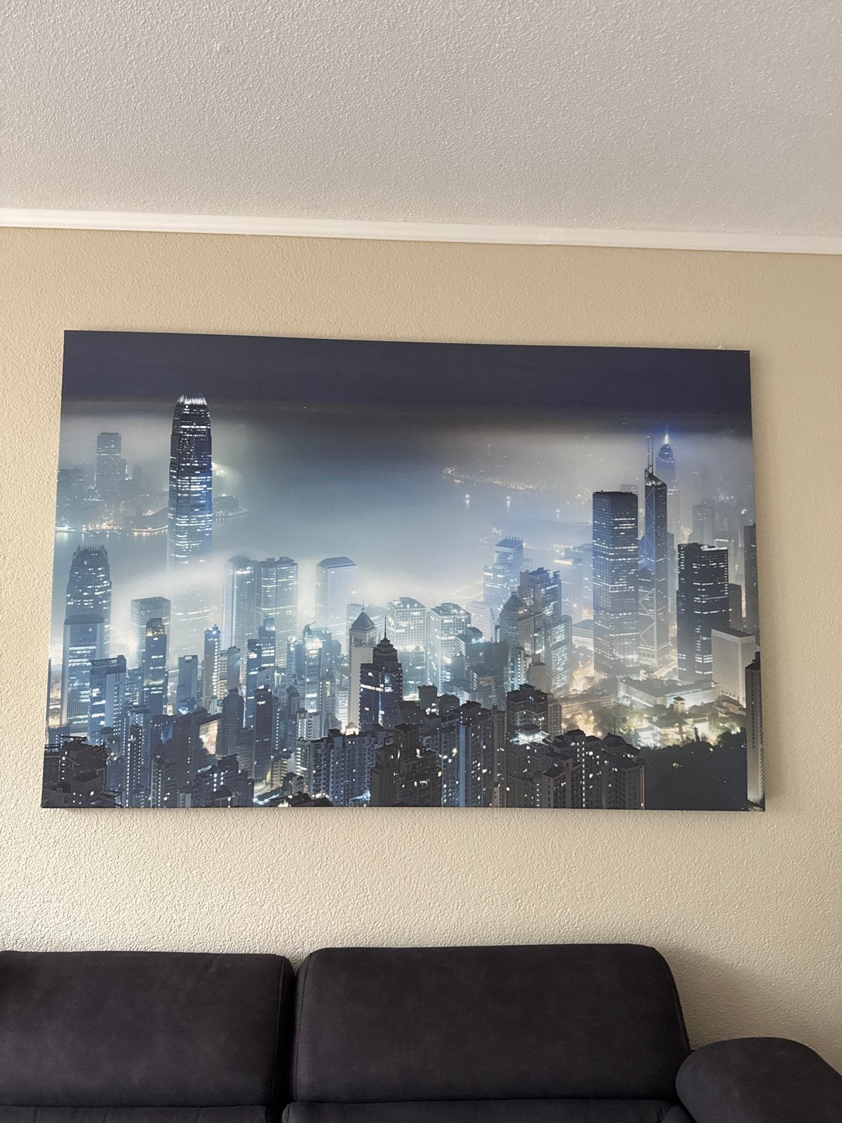 Stadsgezicht Canvas - Hong Kong Skyline 150x100 cm, 125 cm of meer, Ophalen of Verzenden, 75 – 100, Print
