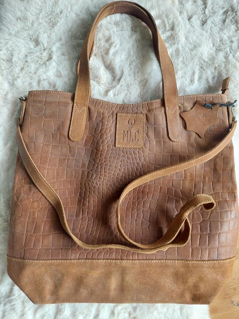 Croco Leren tas, Sieraden, Tassen en Uiterlijk, Tassen | Damestassen, Ophalen of Verzenden, Zo goed als nieuw, Bruin, Schoudertasje