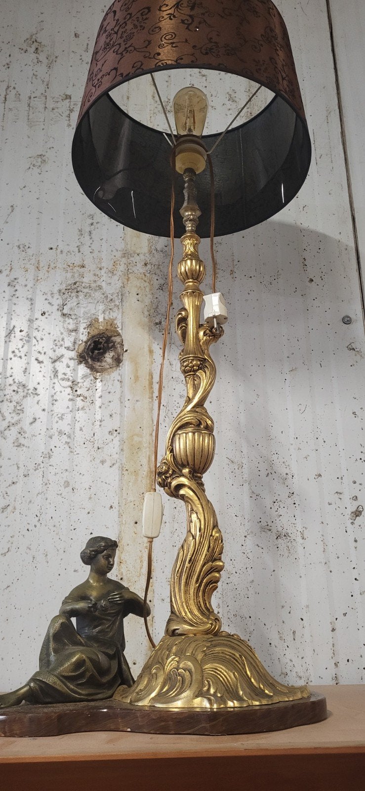Antieke Goudbronzen Tafellamp met Klassieke Figuur, Ophalen of Verzenden