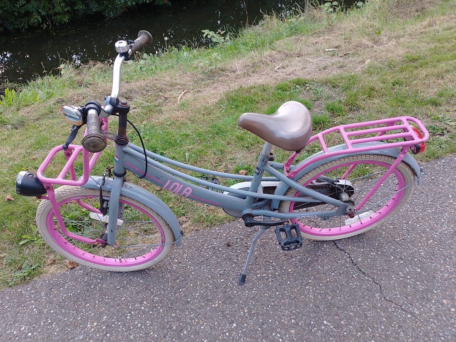 Lola Kinderfiets - Grijs met Roze accenten, 20 inch of meer, Gebruikt, Velgrem, Lola