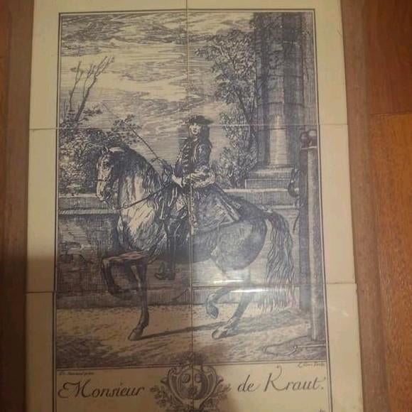 Vintage Delfts Blauw Tegeltableau 'Monsieur de Kraut', Ophalen of Verzenden