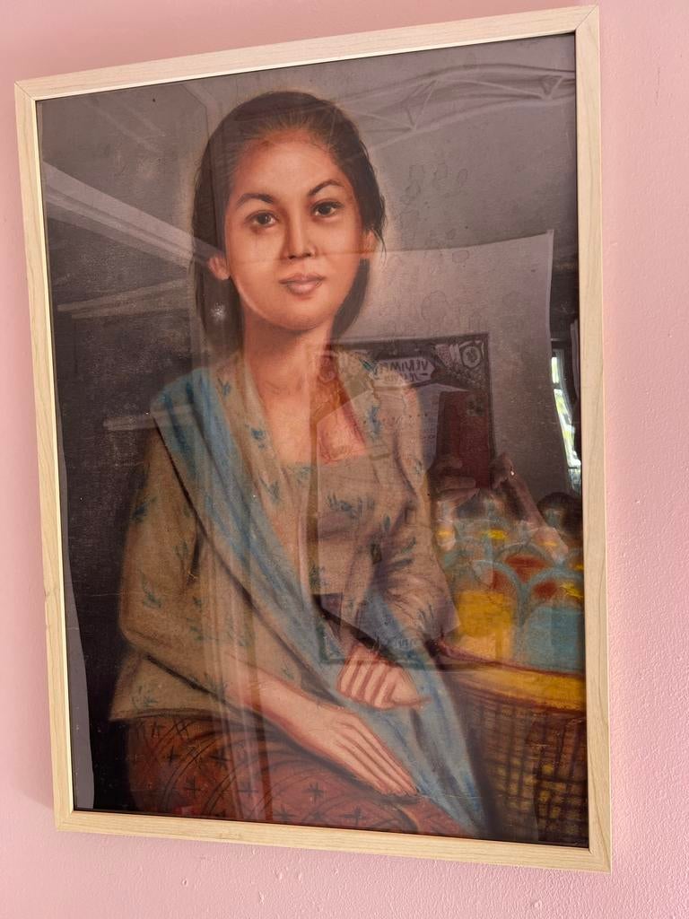 Handgeschilderd portret Indonesische jonge vrouw, Antiek en Kunst, Kunst | Schilderijen | Klassiek, Ophalen of Verzenden