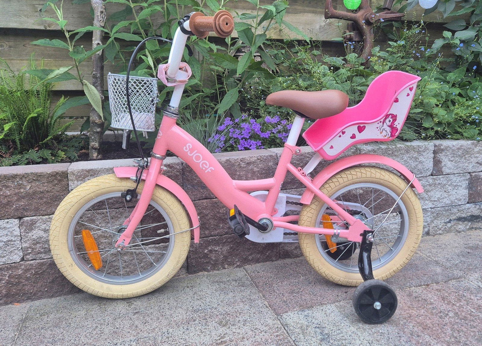 Sjoef Dolly fiets 14 inch Unicorn - Roze, Ophalen, Terugtraprem, Zijwieltjes, Gebruikt