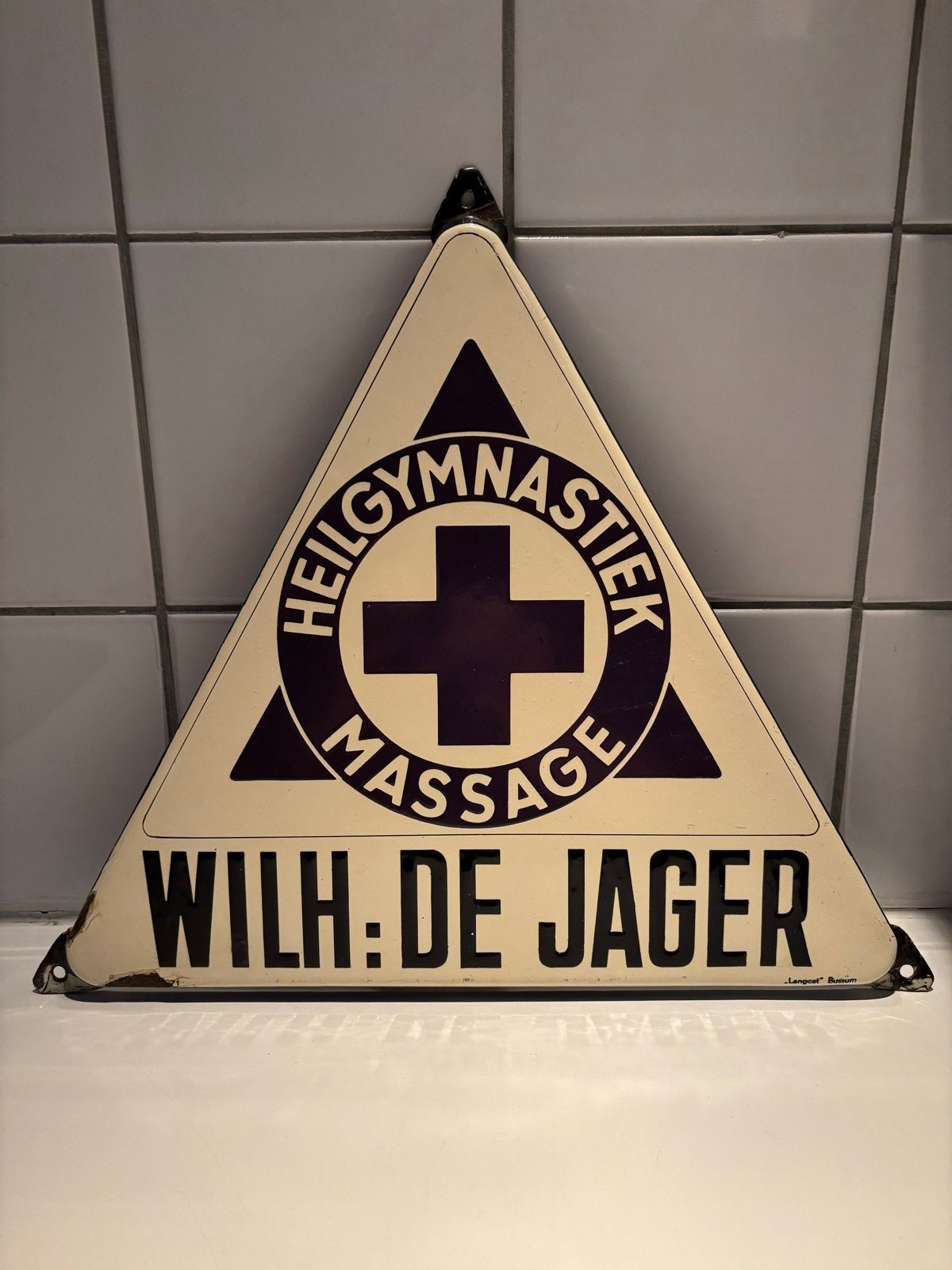 Vintage Emaille Reclamebord Heilgymnastiek Massage, Ophalen of Verzenden