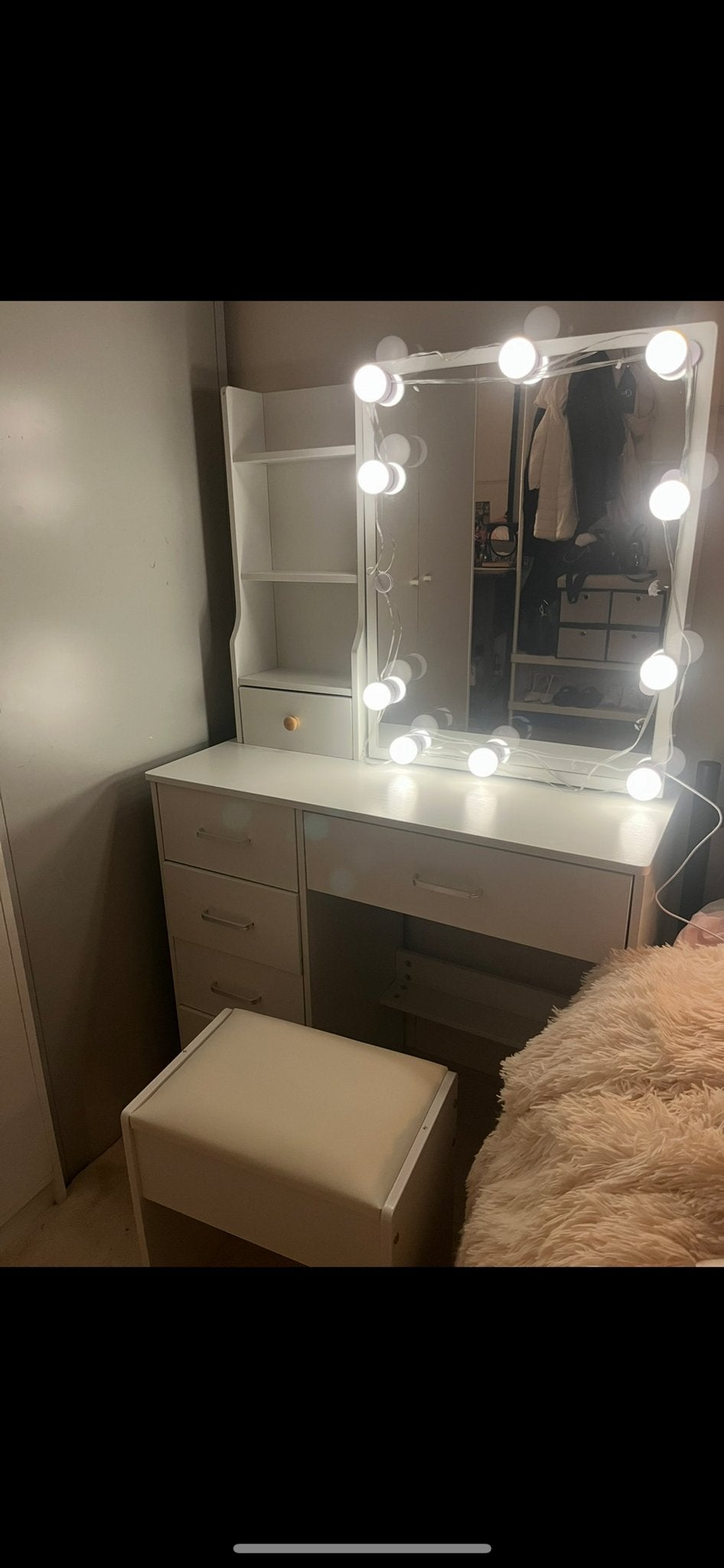 Kaptafel met spiegel en LED-verlichting, 100 tot 150 cm, Nieuw, Hout, 50 tot 100 cm