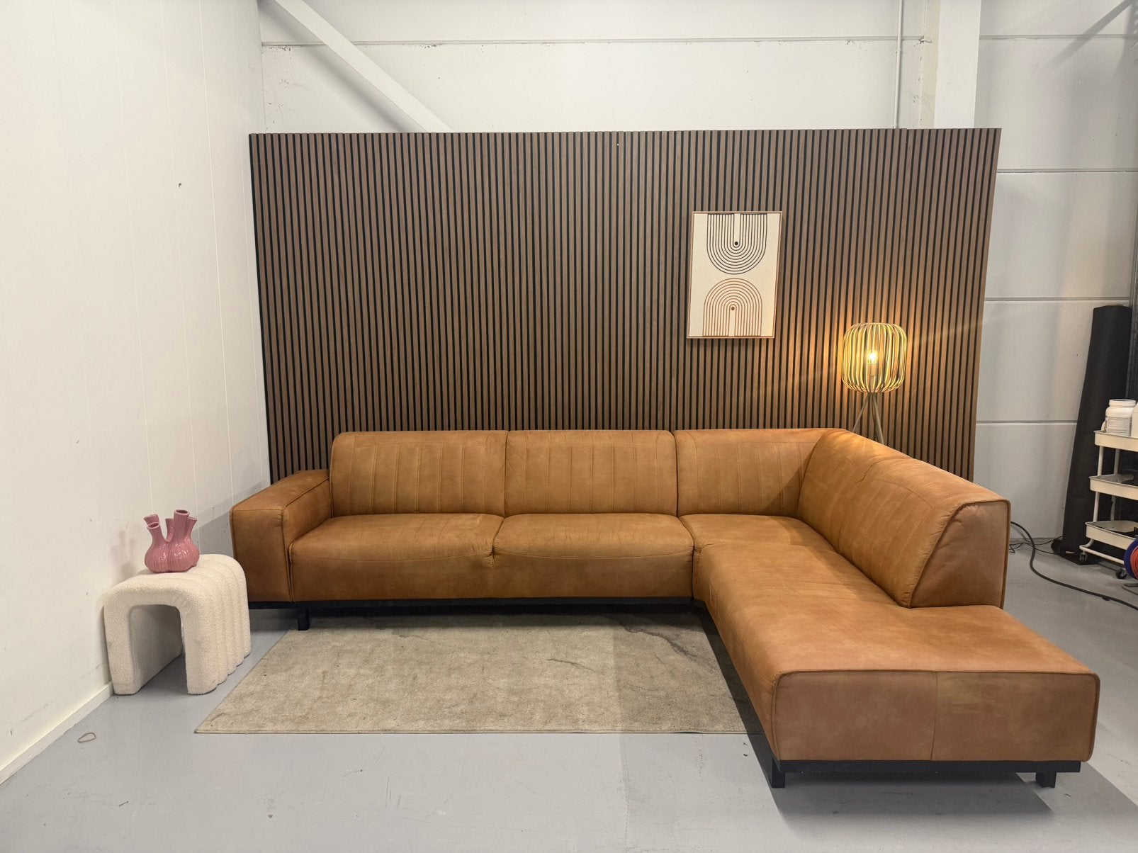 Hoekbank - Ecoleder - Cognac Bruin - Zeer Nette Staat