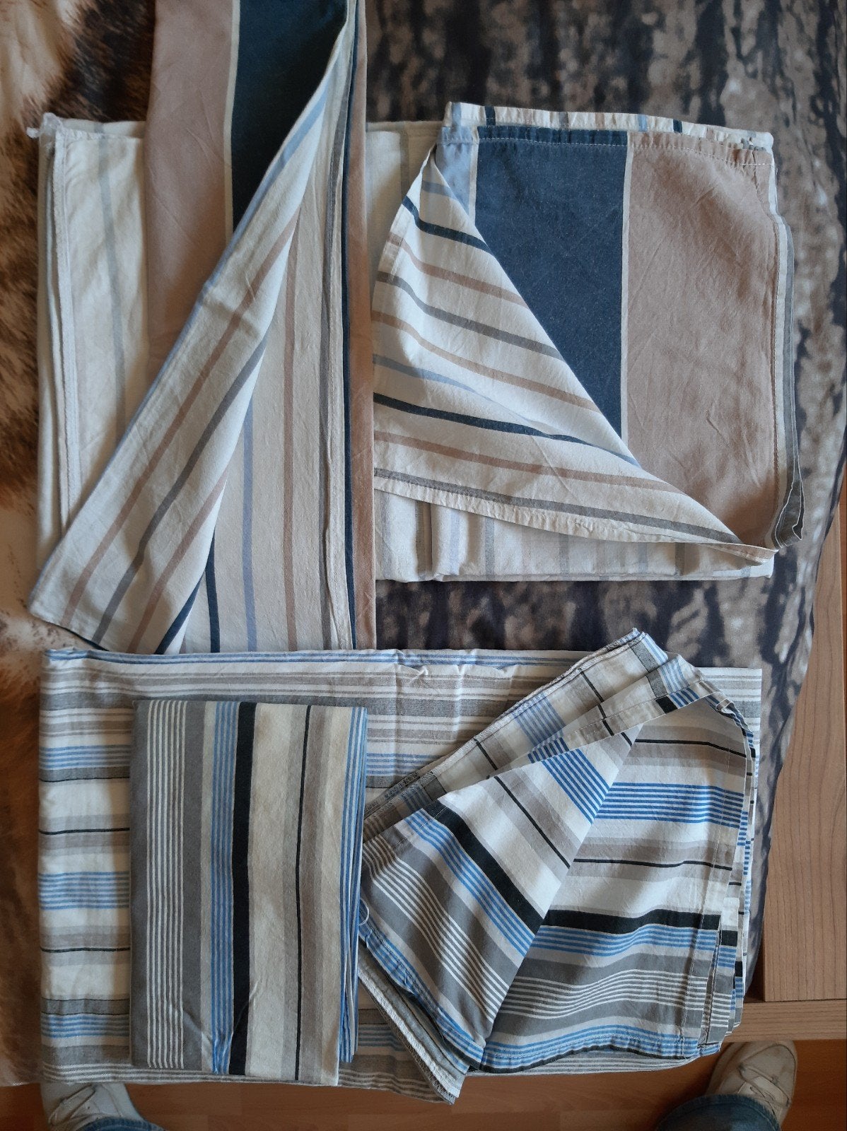Dekbedovertrekken met strepen - Blauw, grijs, beige, Gebruikt, Eenpersoons, Meerkleurig, Dekbedovertrek