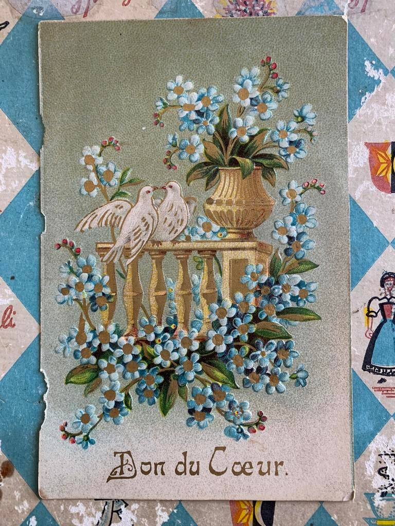 Don du Coeur - vergeet-mij-nietjes, duiven (RR), Ophalen of Verzenden, Voor 1920, Gelopen, Overige thema's