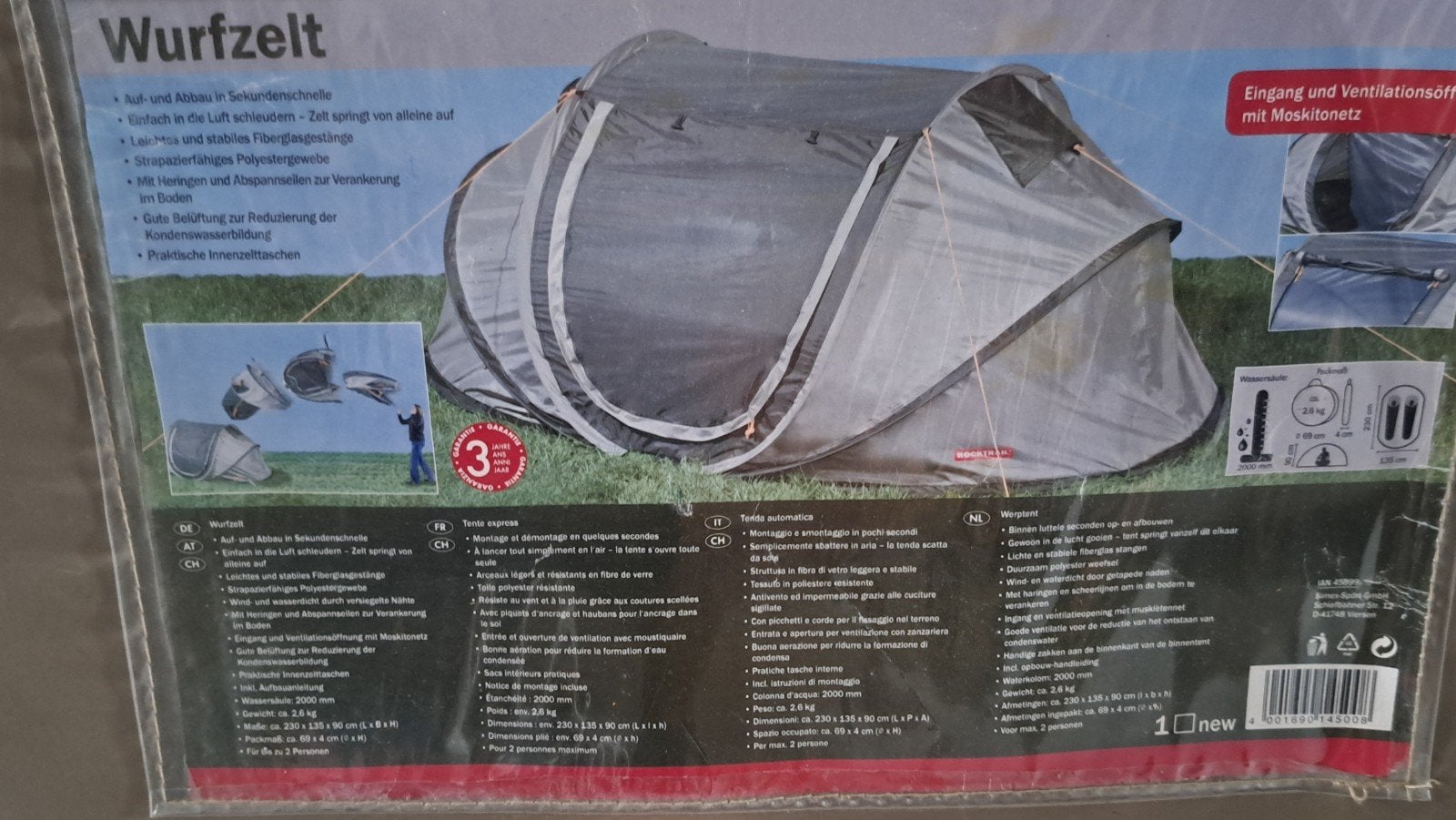 Nieuwe ROCKTRAIL pop-up tent 2 persoons, Caravans en Kamperen, Ophalen, Nieuw, Tot en met 2