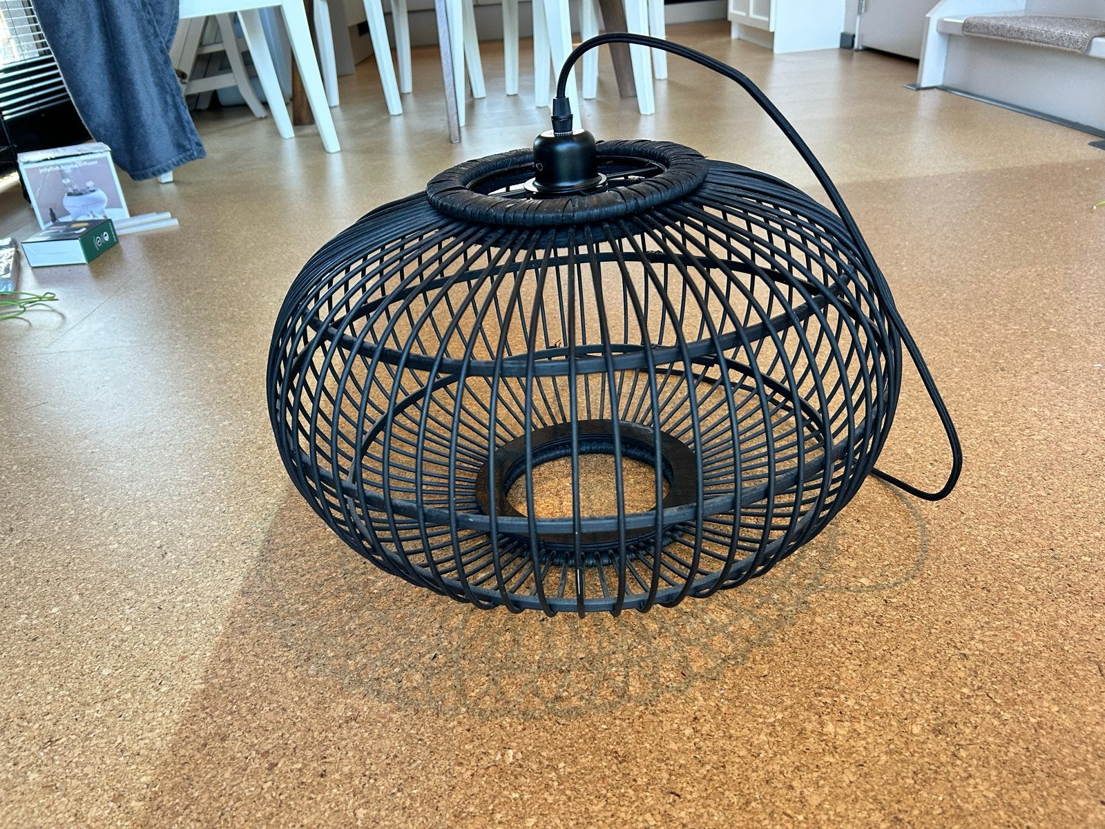 Zwarte rotan hanglamp - Kwantum, Ophalen, Gebruikt, Natuurlijk materiaal, E27 (groot)