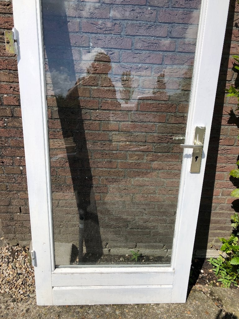 |hardhouten buitendeur| schuurdeur| dubbelglas| 203x93|, Doe-het-zelf en Verbouw, Deuren en Horren, Ophalen, Gebruikt, 80 tot 100 cm
