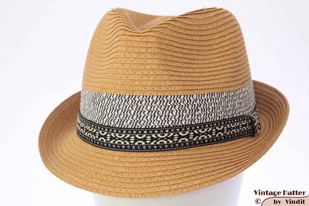 strohoed Trilby Hawkins beige bruin blauwe band 58 t/m 61, Hoed, Nieuw, Ophalen of Verzenden, 58 of 59 cm (L, 7¼ of ⅜ inch)