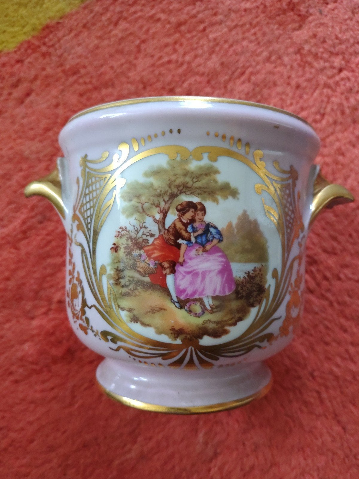 Limoges Porseleinen Cache-Pot Fragonard & Goudwerk (11 cm), Antiek en Kunst, Ophalen of Verzenden