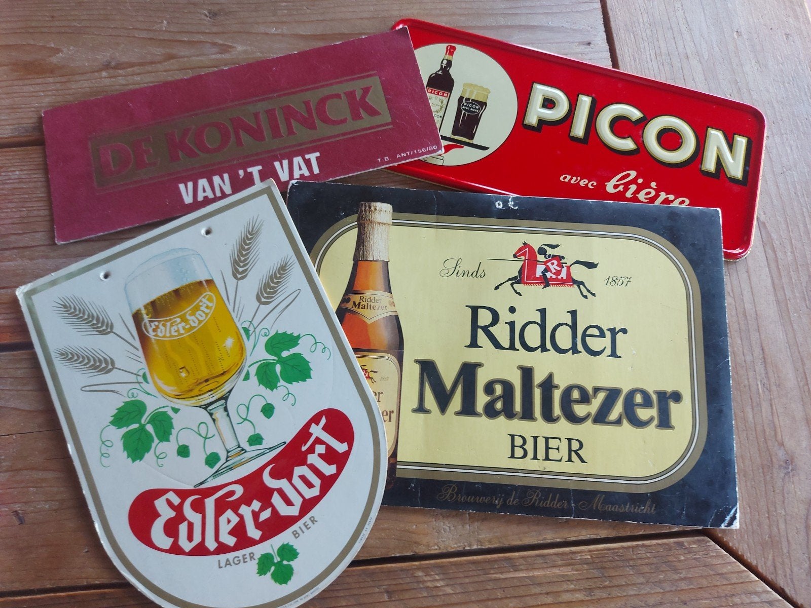 4 x oud reclamebord bier bieren reclame, Ophalen of Verzenden, Gebruikt, Reclamebord