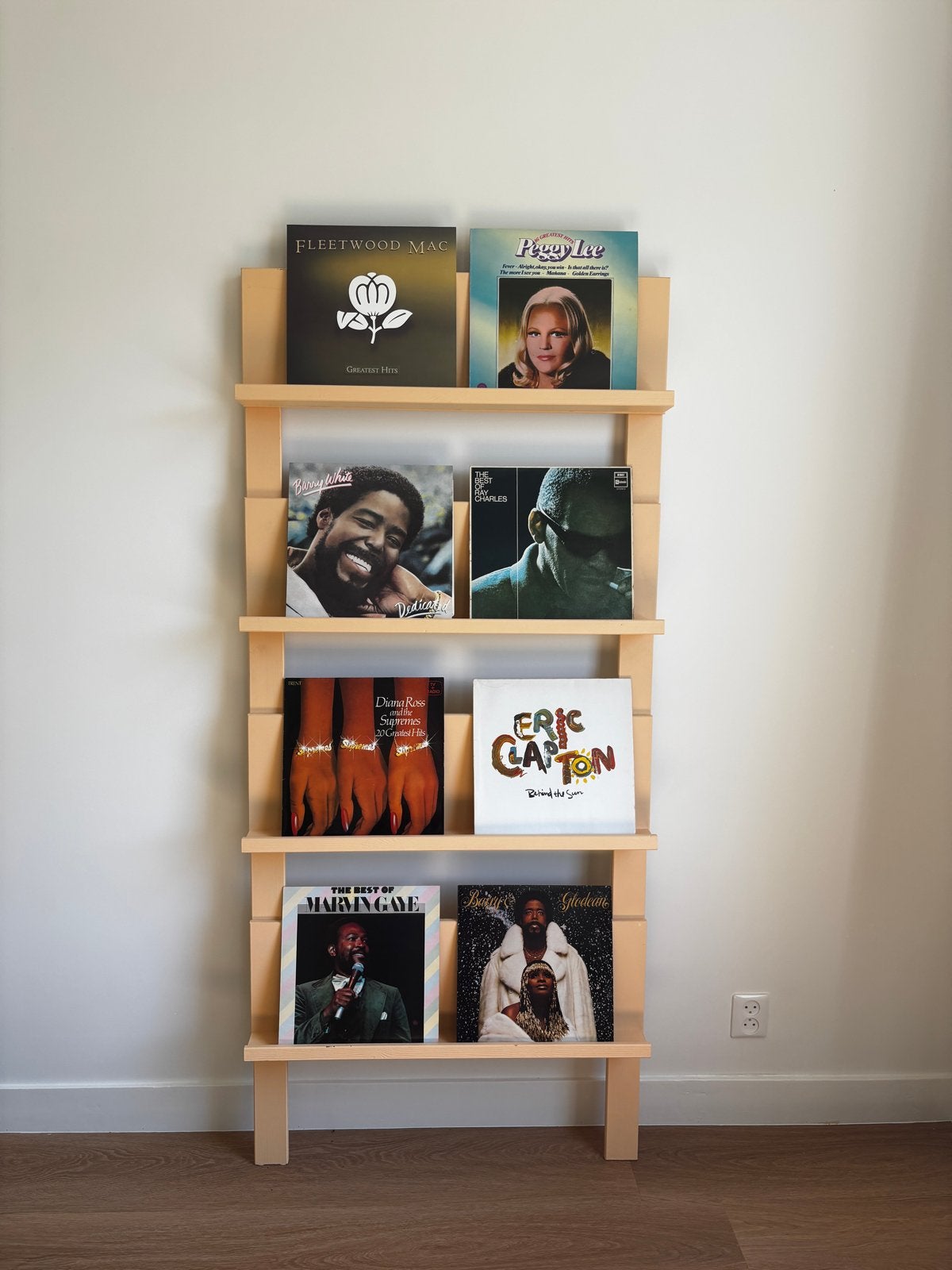 Houten LP-rek / Boekendisplay / Tijdschriftenrek | hout, Ophalen, Met plank(en), Minder dan 50 cm, Gebruikt
