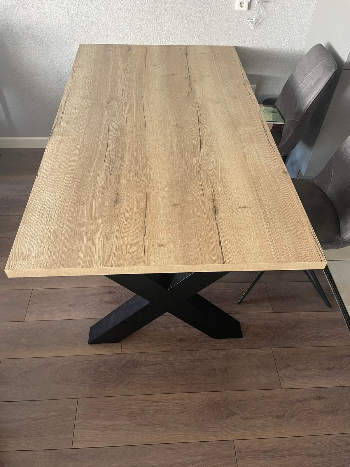 Eettafel 180cm eiken fineer X-poot, Ophalen, Overige materialen, 50 tot 100 cm, Zo goed als nieuw