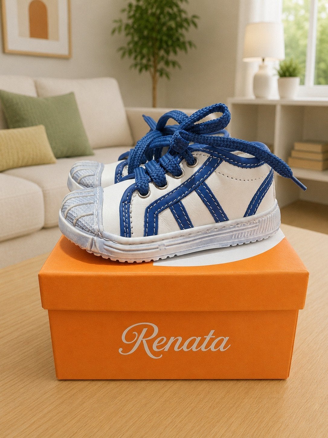 Renata eerste stapschoentjes wit/blauw – Maat 19 – Leer, Jongen of Meisje, Schoenen, Nieuw, Renata