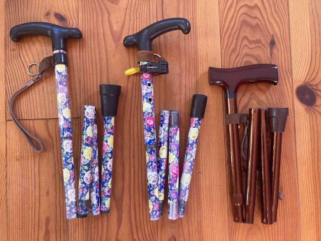 Drie opvouwbare aluminium wandelstokken kleurige wandelstok, Ophalen of Verzenden, Verstelbaar, Zo goed als nieuw