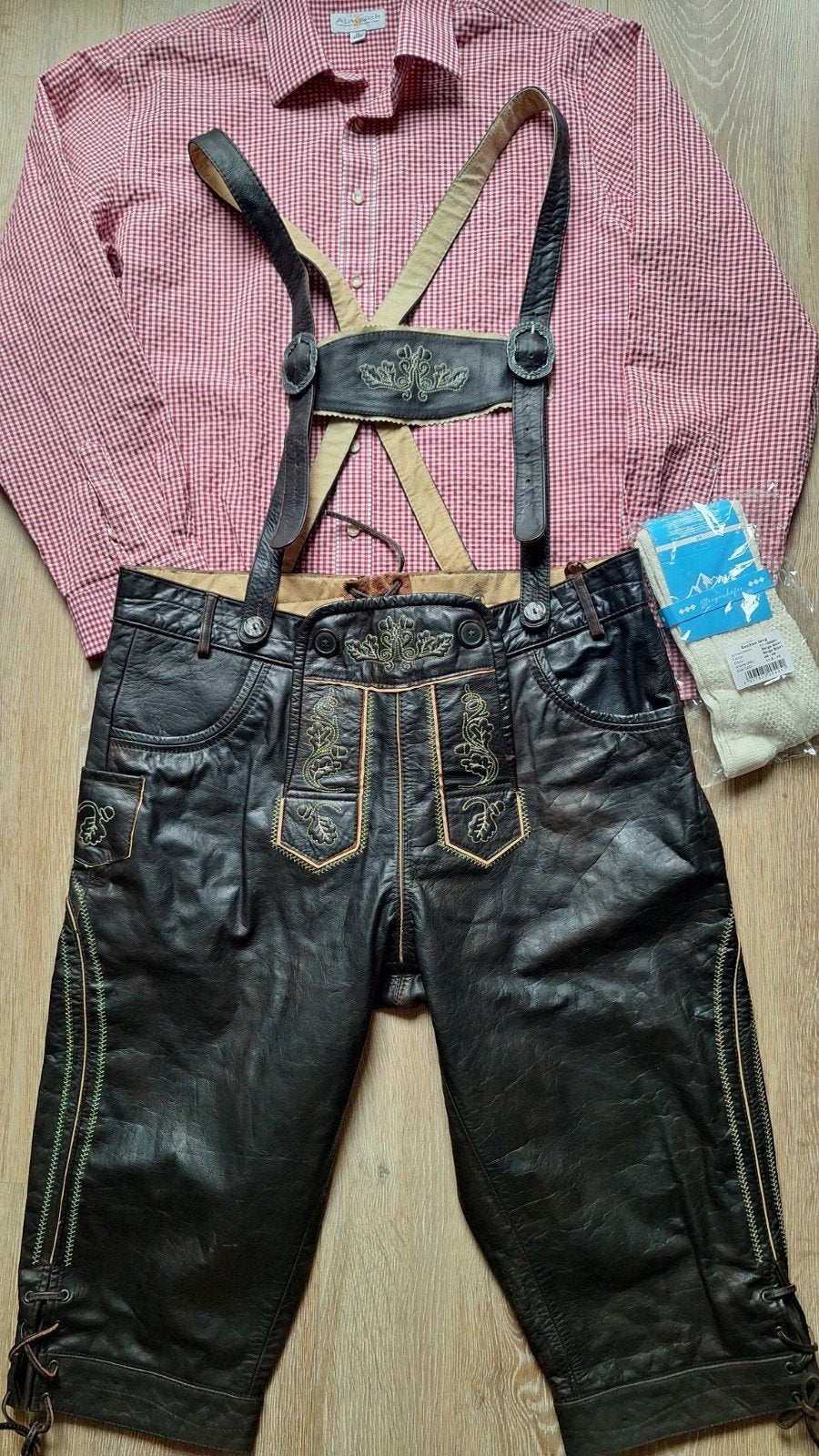 Lederhose 54 overhemd kousen oktoberfeest Tiroler, Ophalen of Verzenden, Gedragen, Maat 52/54 (L), Overige thema's