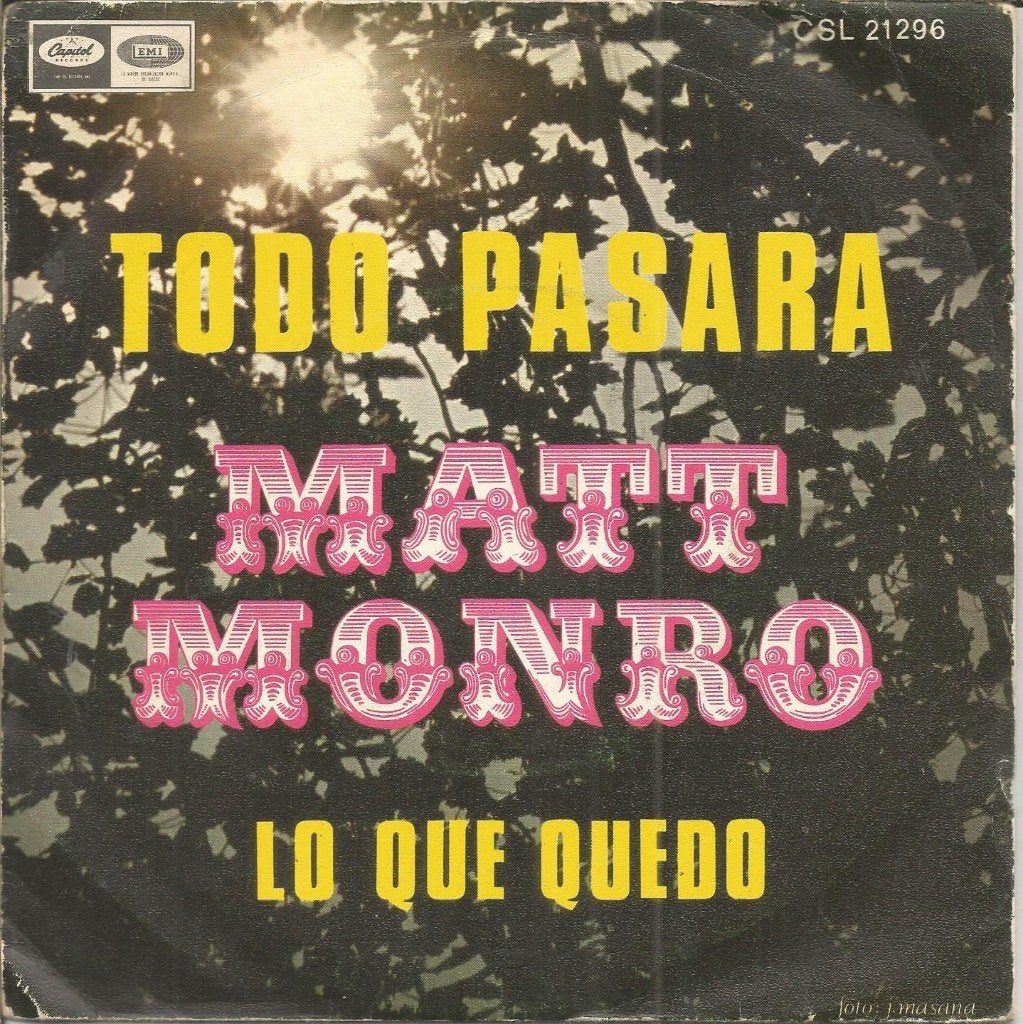 Matt Monro – Todo Pasara (Spain 1969), Cd's en Dvd's, Gebruikt, Fotohoes, 7 inch, Ophalen of Verzenden