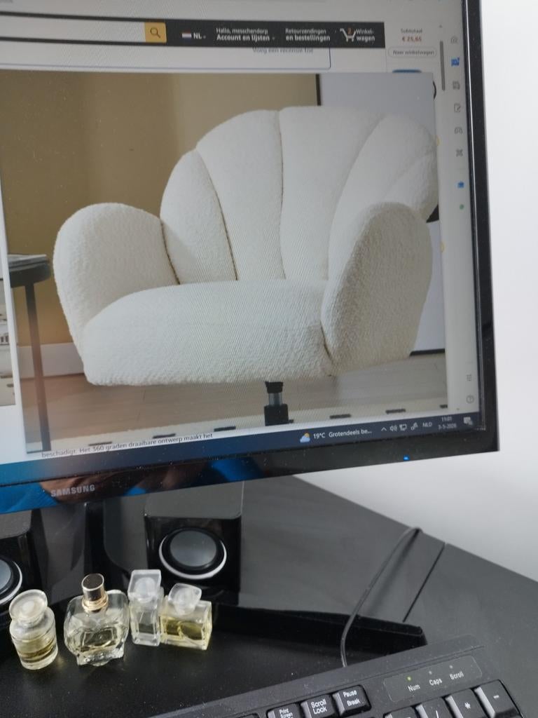 Nieuwe witte TEDDY draaifauteuil nieuw in verpakking, Huis en Inrichting, Fauteuils, Ophalen, Nieuw, 75 tot 100 cm, 50 tot 75 cm