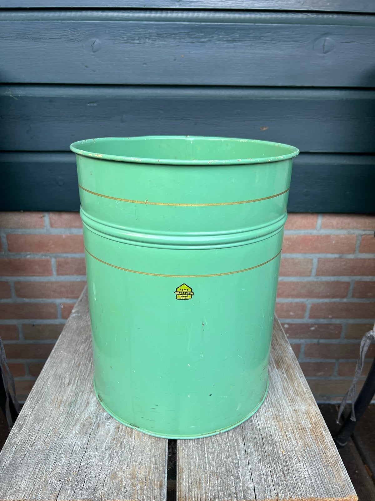 Vintage Holland Brabantia pastel groene Prullenbak afvalbak, Gebruikt, Ophalen of Verzenden, 20 tot 30 liter, Metaal