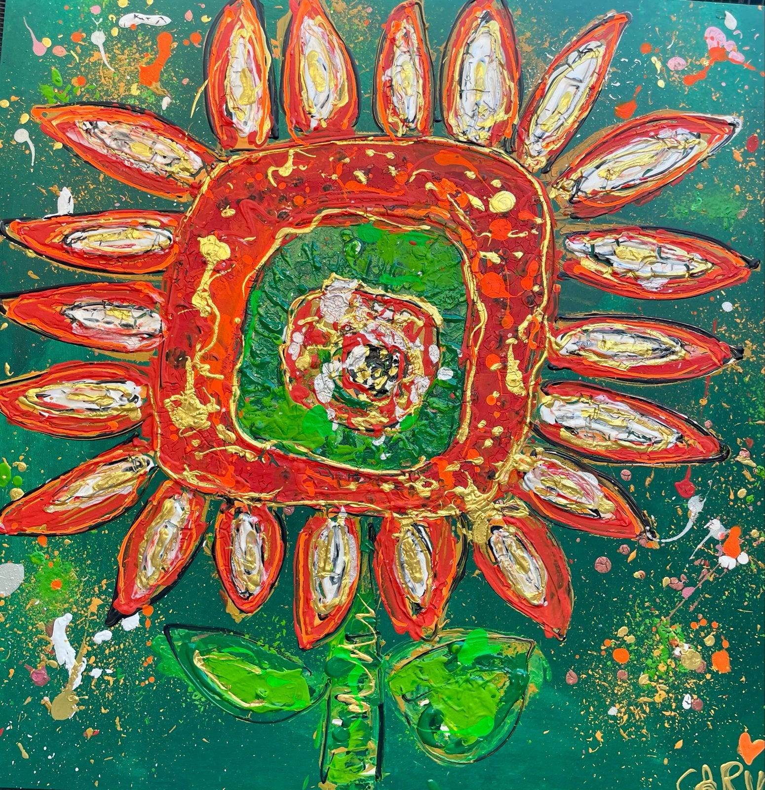 Kleurrijk abstract bloem schilderij - Carin Art, Acrylverf, Handgeschilderd, Ophalen of Verzenden, Bloemen