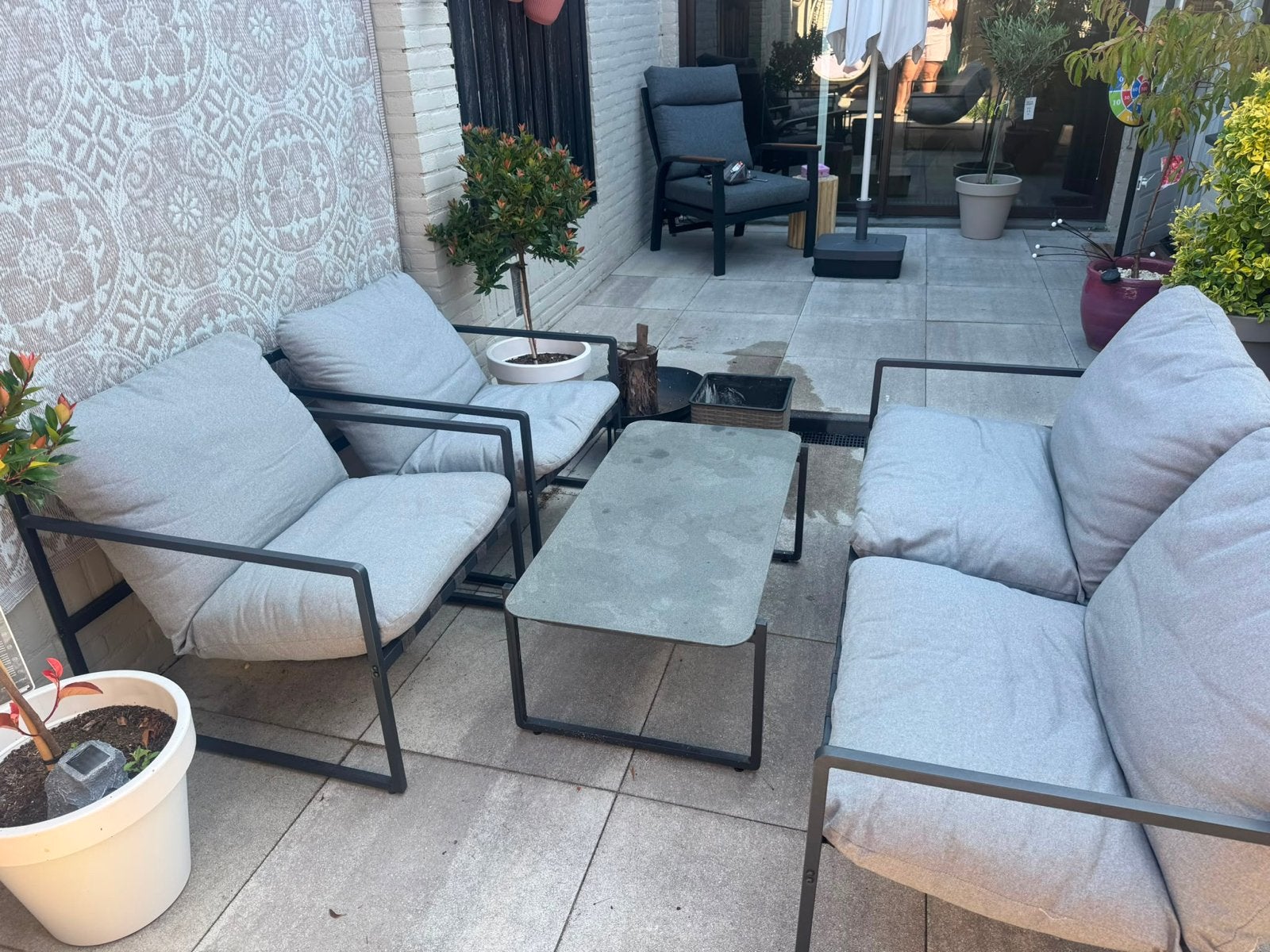 Moderne loungeset met 2 stoelen en 1 bank, Ophalen, 4 zitplaatsen, Gebruikt, Aluminium