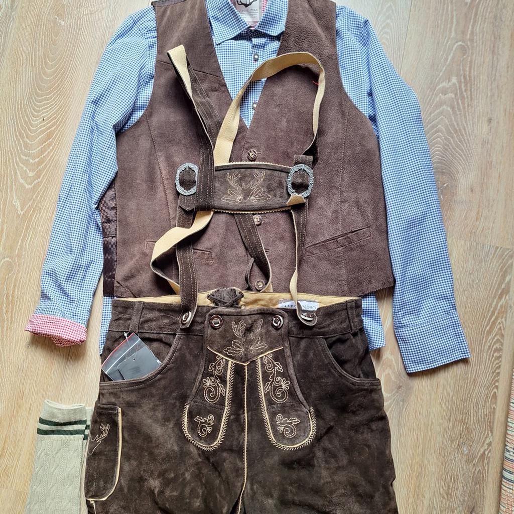 Lederhose 50 gilet leer overhemd kousen oktoberfeest, Ophalen, Zo goed als nieuw, Maat 48/50 (M), Overige thema's