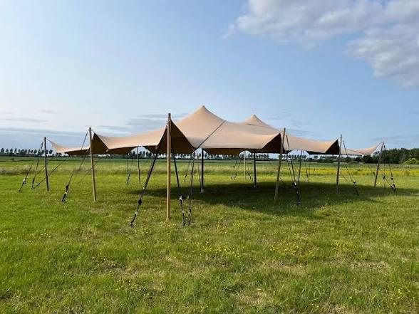 10x12 stretchtent te koop!, Tuin en Terras, Partytenten, Opvouwbaar, 6 meter of meer, Zo goed als nieuw, 8 meter of meer